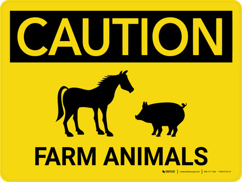 Caution: Farm Animals Horse And Pig Icons Landscape - Wall Sign