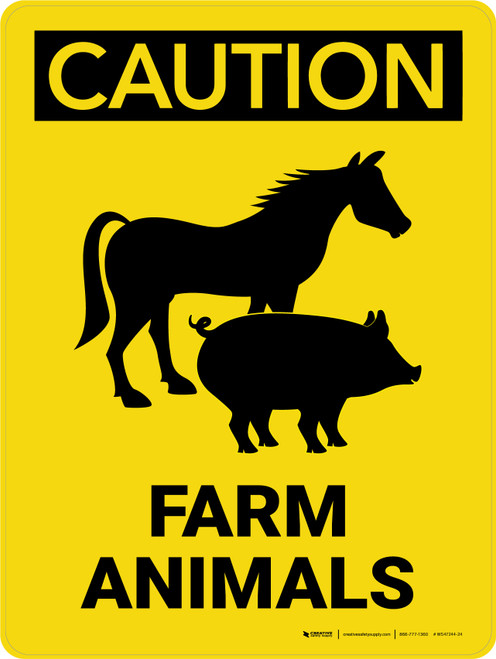 Caution: Farm Animals with Horse and Pig Icons Portrait - Wall Sign