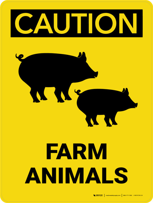 Caution: Farm Animals with Pig icons Portrait - Wall Sign