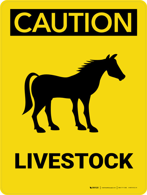 Caution: Livestock with Horse icon Portrait - Wall Sign