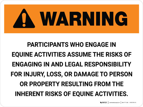 Warning: Equine Activities Assume The Risks And Legal Landscape - Wall Sign