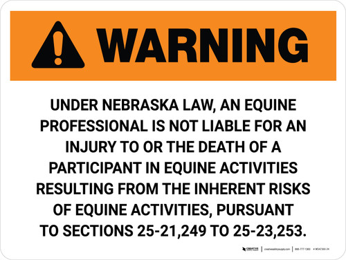 Warning: Nebraska Equine Activity Sponsor Not Liable Landscape - Wall Sign