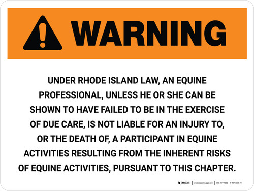 Warning: Rhode Island Equine Activity Sponsor Not Liable Landscape - Wall Sign