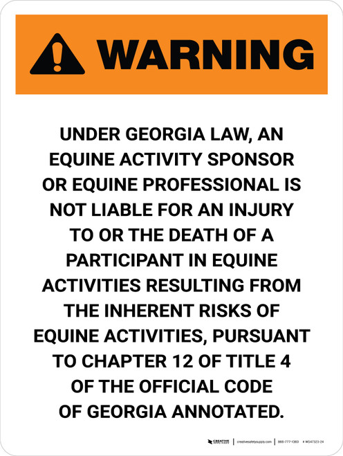 Warning: Georgia Equine Activity Sponsor Not Liable Portrait - Wall Sign