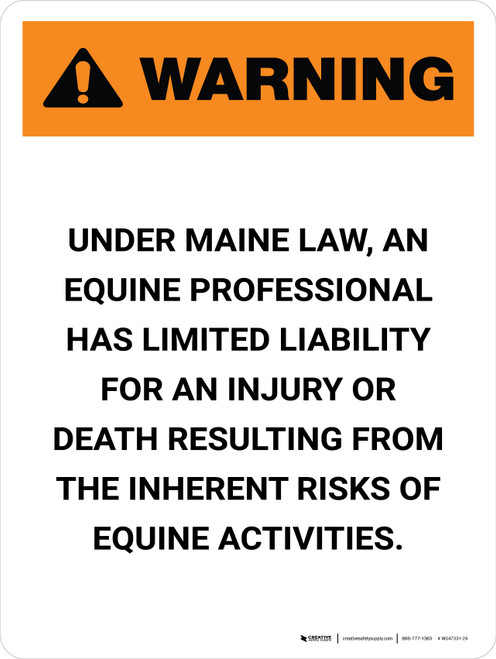 Warning: Maine Equine Activity Sponsor Not Liable Portrait - Wall Sign