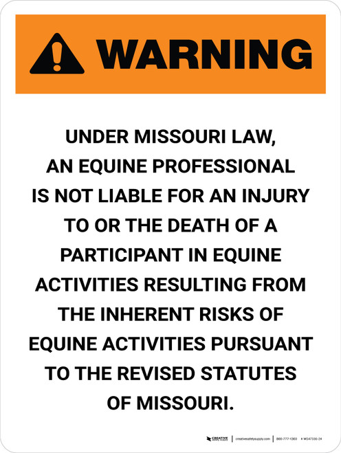 Warning: Missouri Equine Activity Sponsor Not Liable Portrait - Wall Sign