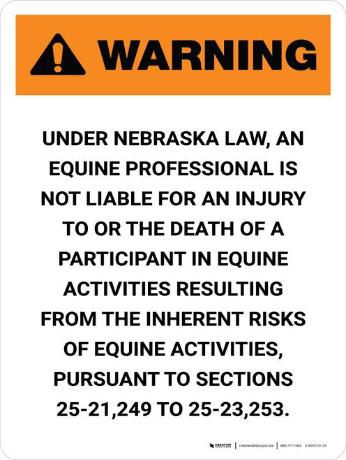 Warning: Nebraska Equine Activity Sponsor Not Liable Portrait - Wall Sign