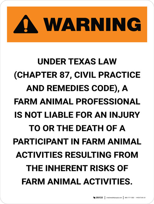 Warning: Texas Farm Animal Professional Is Not Liable Portrait - Wall Sign