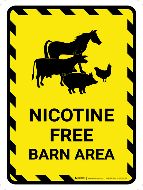 Nicotine Free Barn Area With Animal Icons Portrait - Wall Sign