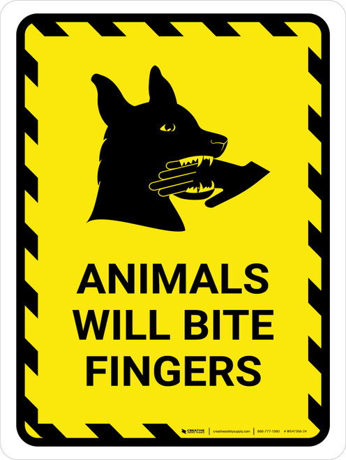Animals Will Bite Fingers With Icon Hazard Portrait - Wall Sign