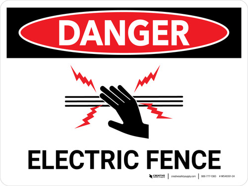 Danger: Electric Fence with Icon Landscape - Wall Sign