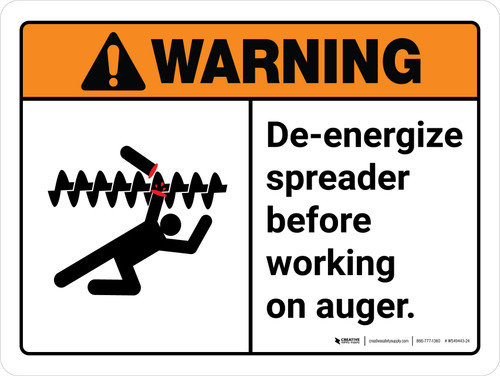 Warning: Ansi De-Energize Spreader Before Working Landscape - Wall Sign