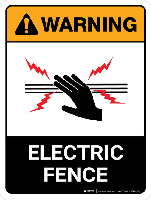 Warning: Ansi Electric Fence Portrait - Wall Sign