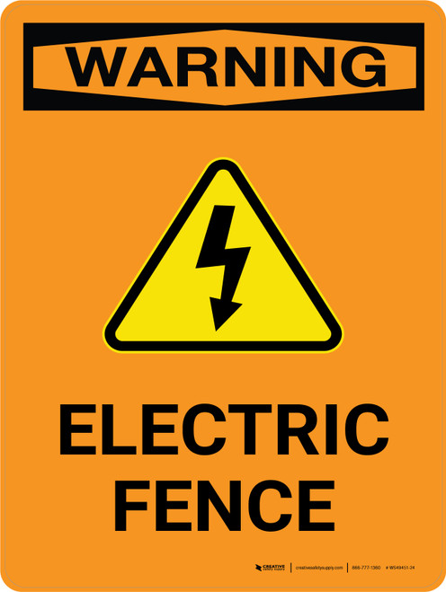 Warning: Electric Fence Portrait - Wall Sign