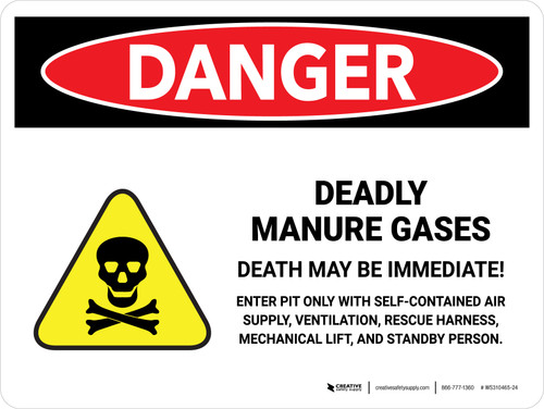 Danger: Deadly Manure Gases with Hazard Icon Landscape - Wall Sign