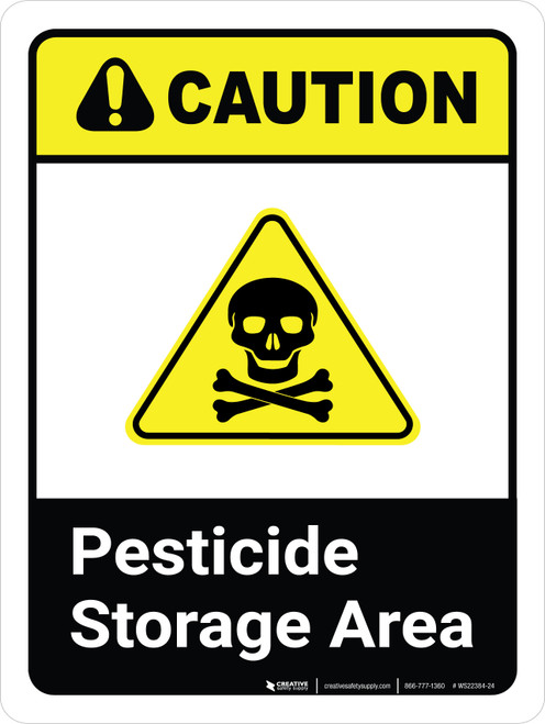 Caution: Pesticide Storage Area with Hazard Icon ANSI Portrait - Wall Sign