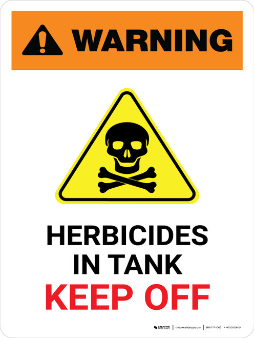 Warning: Herbicides In Tank - Keep Off with Hazard Icon Portrait - Wall Sign