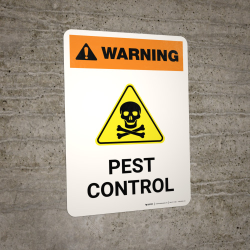 Warning: Pest Control with Hazard Icon Portrait - Wall Sign
