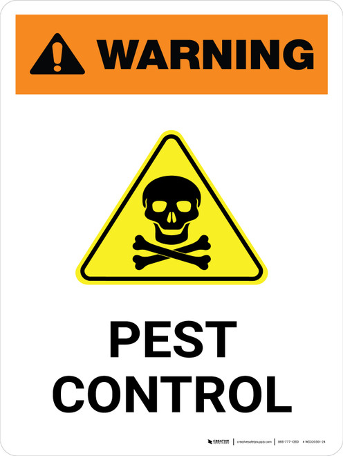 Warning: Pest Control with Hazard Icon Portrait - Wall Sign