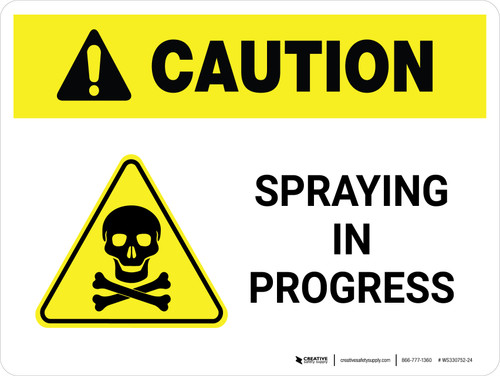 Caution: Spraying In Progress with Hazard Icon Landscape - Wall Sign