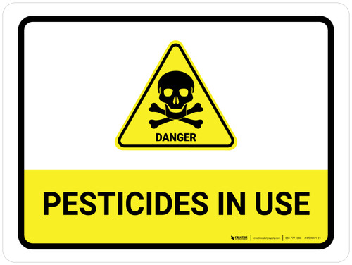 Pesticides In Use with Hazard Danger Icon Landscape - Wall Sign