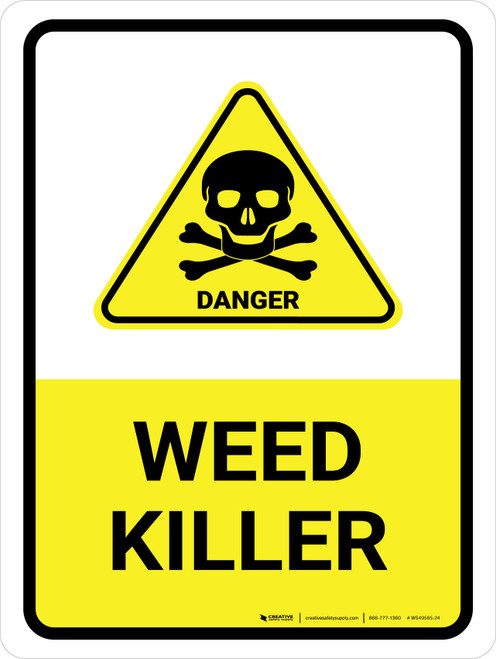 Weed Killer with Hazard Icon Portrait - Wall Sign