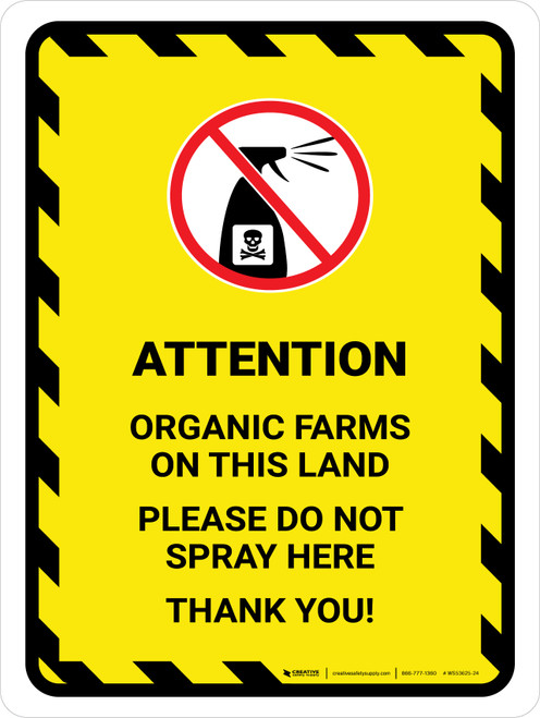 Attention: Organic Farms On This Land Hazard Lines with Icon Portrait - Wall Sign