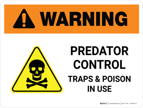 Warning: Predator Control Traps & Poison In Use Landscape - Wall Sign