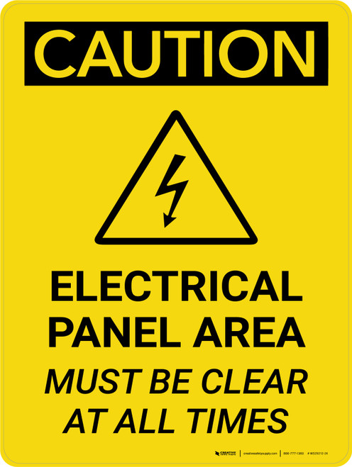 Caution: Electrical Panel Area Must be Clear at All Times Portrait With Icon - Wall Sign