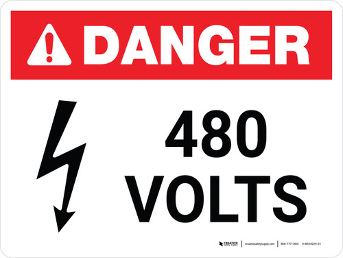 Danger: 480 Volts Landscape with Icon - Wall Sign