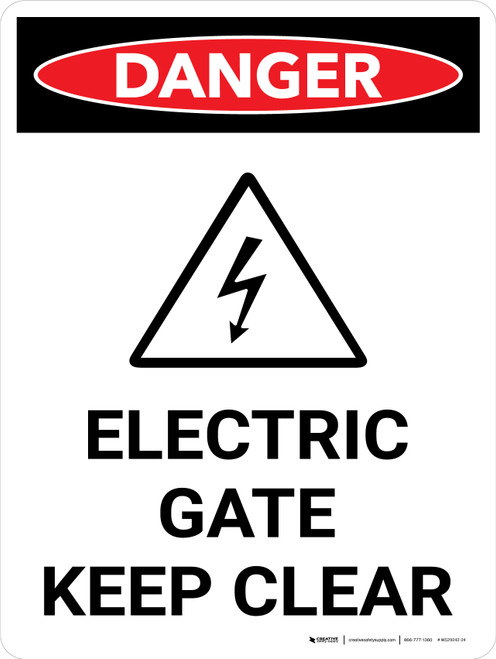 Danger: Electric Gate Keep Clear Portrait with Icon - Wall Sign