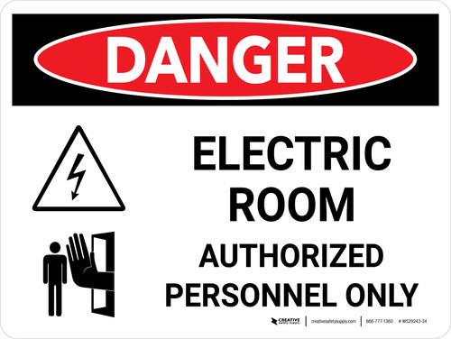 Danger: Electric Room Authorized Personnel Only Landscape with Icon - Wall Sign