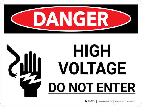 Danger: High Voltage Do Not Enter Landscape with Icon - Wall Sign