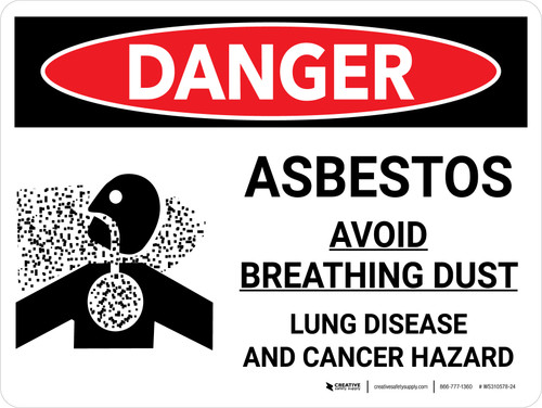 Danger: Asbestos Avoid Breathing Dust with Icon Landscape - Wall Sign