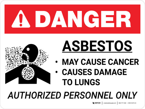 Danger: Asbestos Cancer Warning Authorized Personnel Only Landscape - Wall Sign