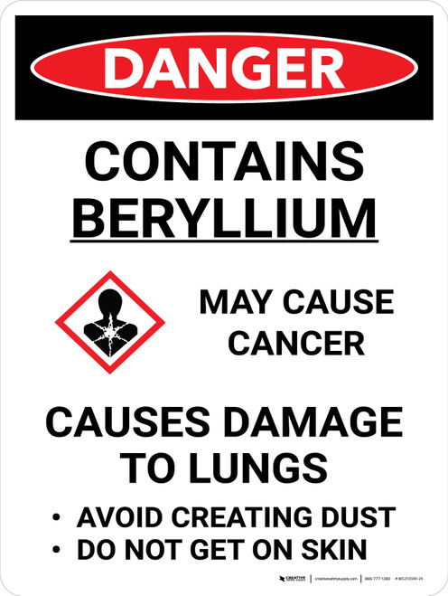 Danger: Beryllium Cancer Hazard Portrait with Icon - Wall Sign