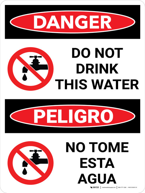 Danger: Do Not Drink This Water Bilingual Spanish with Icons - Wall Sign