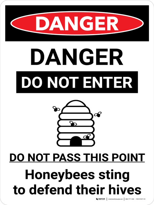 Danger: Do Not Enter Honebees Sting Portrait with Icon - Wall Sign