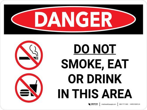 Danger: Do Not Smoke Eat ot Drink In This Area Landscape with Icon - Wall Sign
