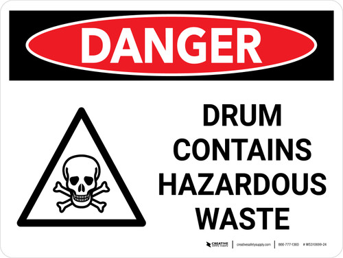 Danger: Drum Contains Hazardous Waste Landscape with Icon - Wall Sign