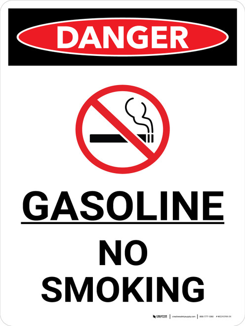 Danger: Gasoline No Smoking Portrait Portrait with Icon - Wall Sign