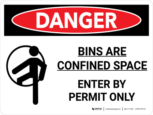 Danger: Bins Are A Confined Space Landscape with Icon - Wall Sign