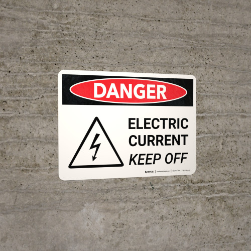 Danger Electric Current Keep Off Landscape with Icon Wall Sign