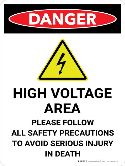 Danger: High Voltage Area Portrait with Icon - Wall Sign