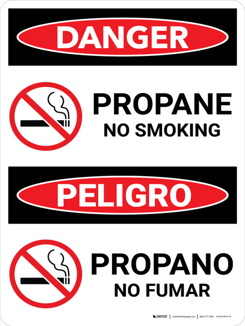 Danger: Propane No Smoking Bilingual Spanish with Icons - Wall Sign