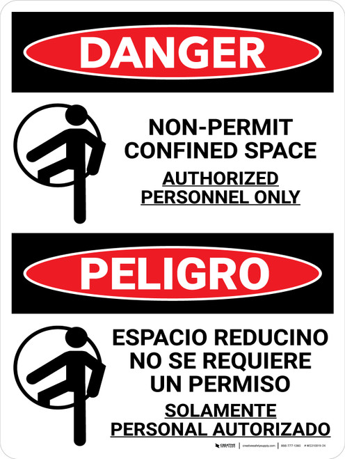 Danger: Spanish Non Permit Confined Space Bilingual Spanish with Icons - Wall Sign