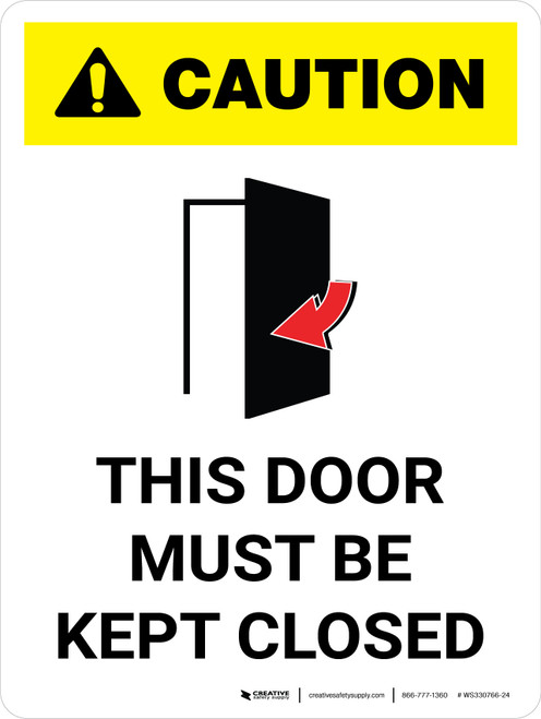 Caution: This Door Must Be Kept Closed Portrait With Icon - Wall Sign