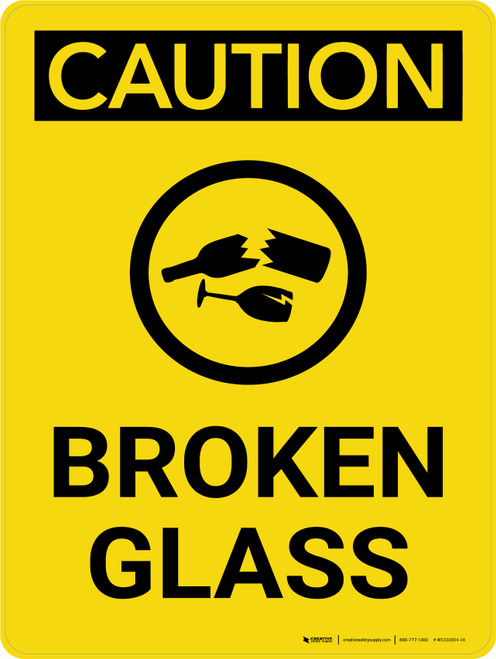 Caution: Broken Glass Portrait With Icon - Wall Sign
