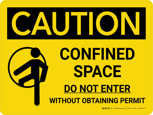 Caution: Confined Space Do Not Enter Without Obtaining Permit Landscape With Icon - Wall Sign