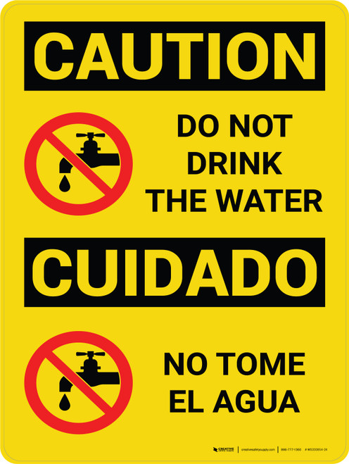 Caution: Do Not Drink the Water Bilingual Spanish With Icons - Wall Sign